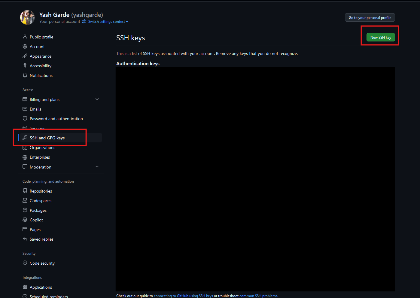 Go to “New SSH key”